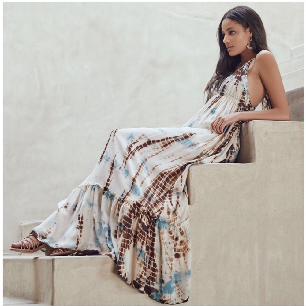 Turquoise Water Adjustable Hand Tie Dye Maxi Dress NWT
